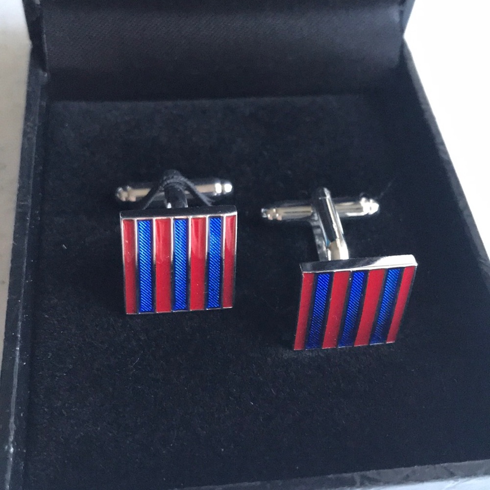 ❤️Red Blue & Silver Cuff Links 👔🚨🇺🇸 - Picture 1 of 5